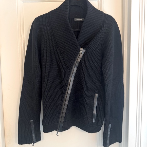 Christopher Fischer Cashmere Black Asymmetrical Zip Cardigan - Size L - Picture 1 of 9